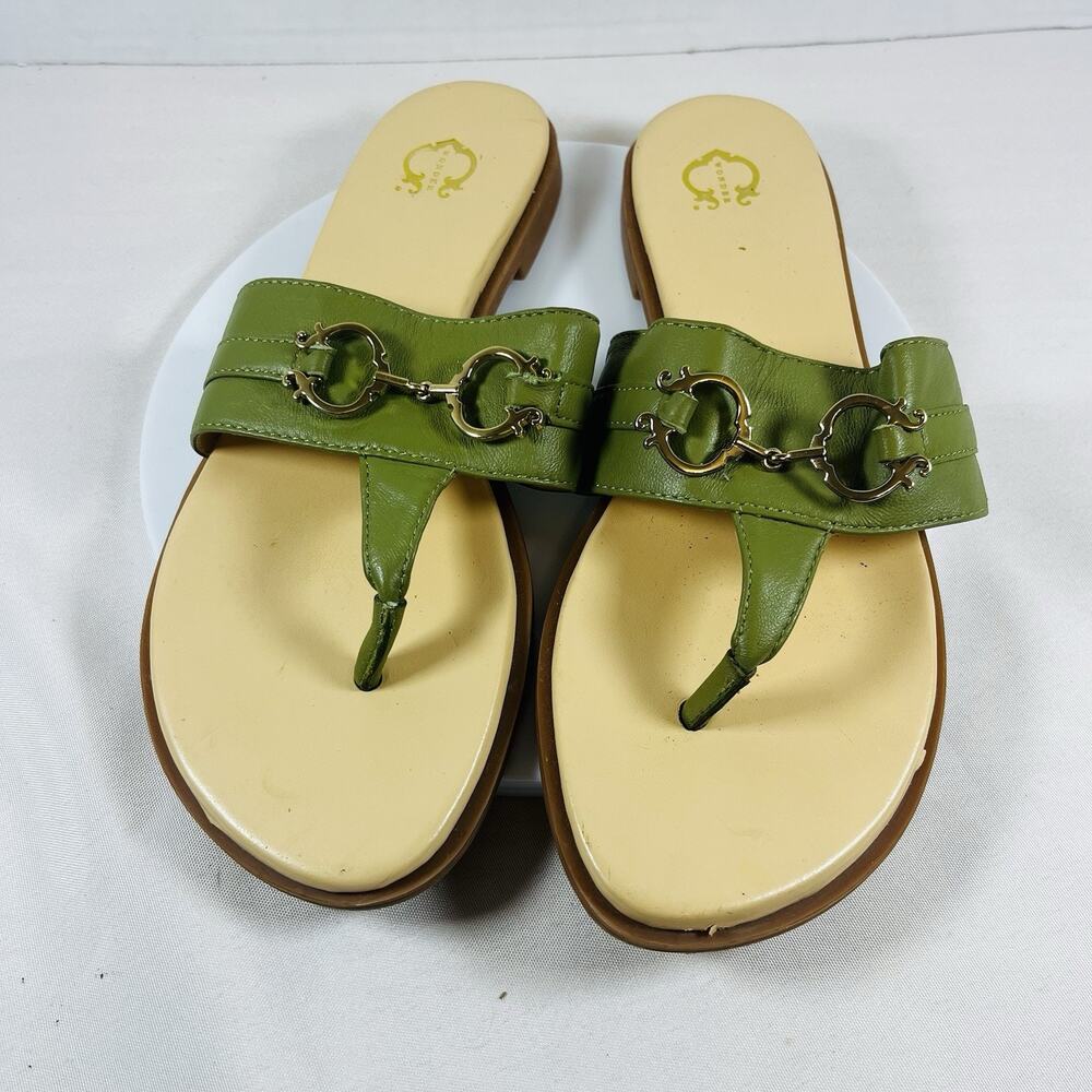 Wonder Annabelle Green Leather Slide Sandals Thong Bit Detail Women’s Size 9M